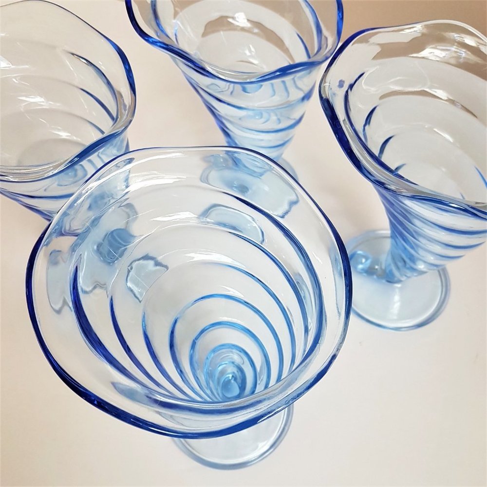 Bormioli 4 ice cream sundae fruit blue glasses.